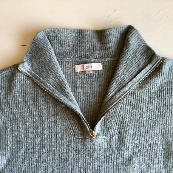 LOFT light green 1/4 zip mock neck ribbed sweater Large - Picture 3 of 9